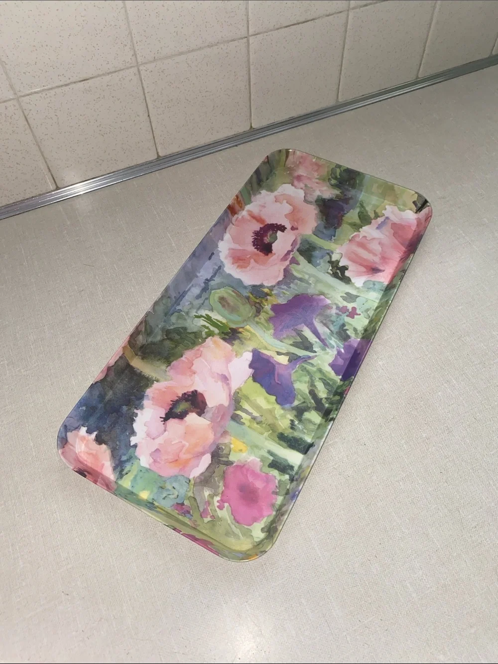Made in Italy trinket vanity serving Tray Melamine Floral Multi Colored Vintage